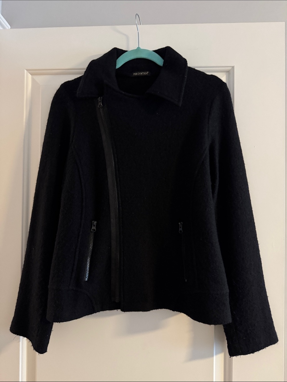 Black Women's Asymmetrical Zip Jacket 100% wool